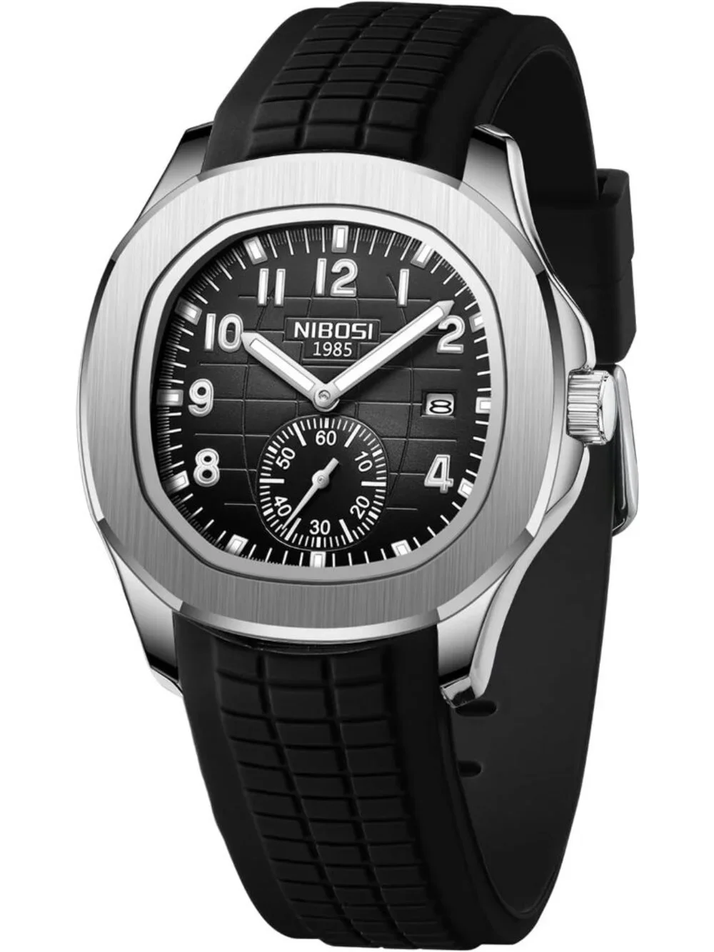 Men's Silver Black Silicone Strap Waterproof Fashion Quartz Classic Wrist Watch